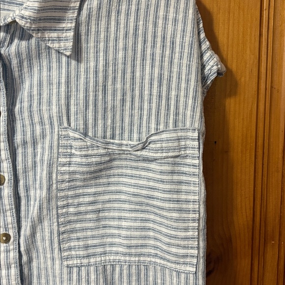 Pilcro Linen Wedge Top Blouse - Button-Up - Blue and White - Size Large - Picture 8 of 10